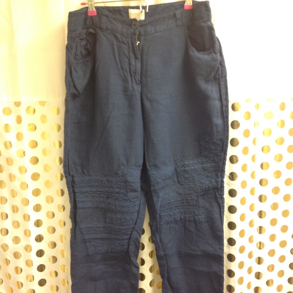 Chico's Linen Navy Blue Pants 2 Lace detail
